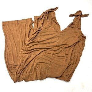 Every Tan Camel Brown Tan Tie Strap Cropped Jumpsuit Romper